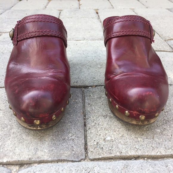 Frye Audra Button Heel Mule Clog Oxblood Red Wine - Picture 4 of 8